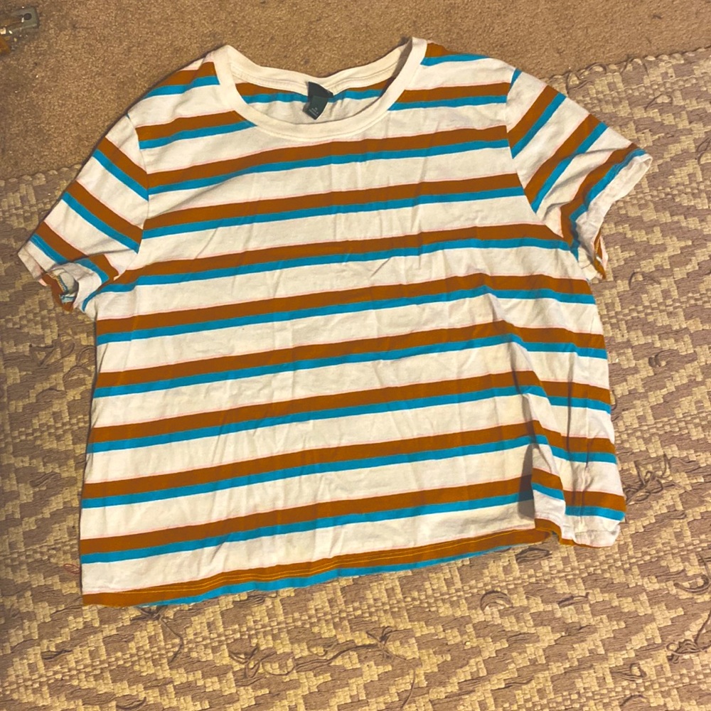 Striped with white blue and brown